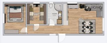 Dom modułowy Apollo 4m x 12m Wariant A - plan z meblami