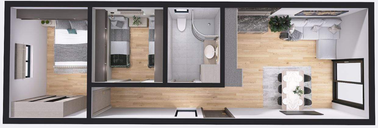 Dom modułowy Apollo 4m x 12m Wariant A - Wizualizacja