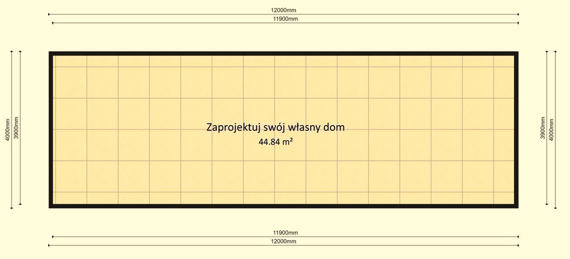 Dom modułowy APOLLO 4m x 12m Wariant podstawowy - Plan pusty z wymiarami