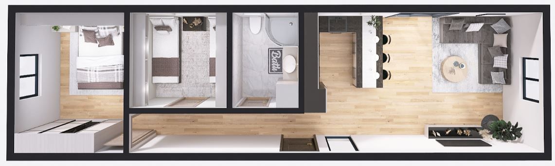 Dom modułowy POSEJDON 4m x 14m Wariant A - Wizualizacja