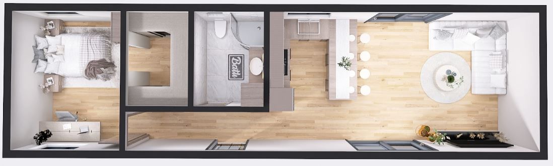 Dom modułowy POSEJDON 4m x 14m Wariant B - Wizualizacja