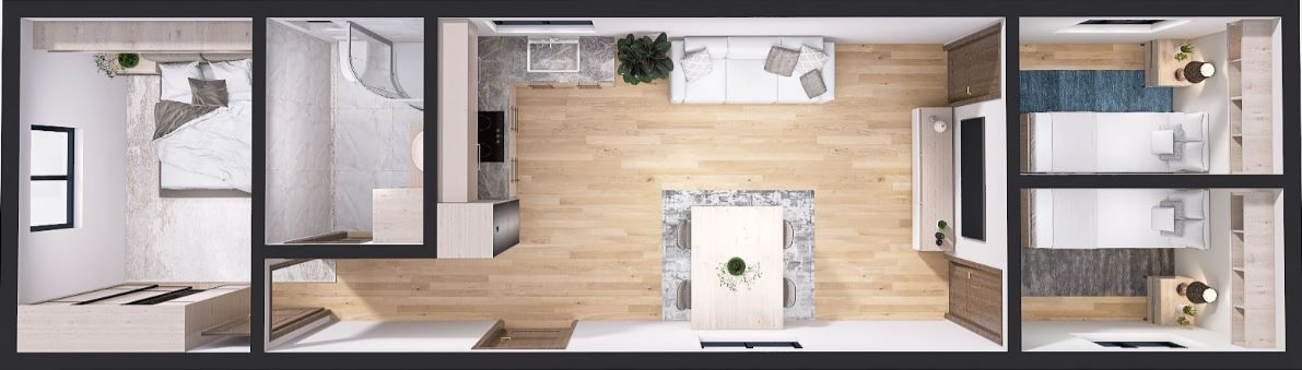 Dom modułowy POSEJDON 4m x 14m Wariant D - Wizualizacja