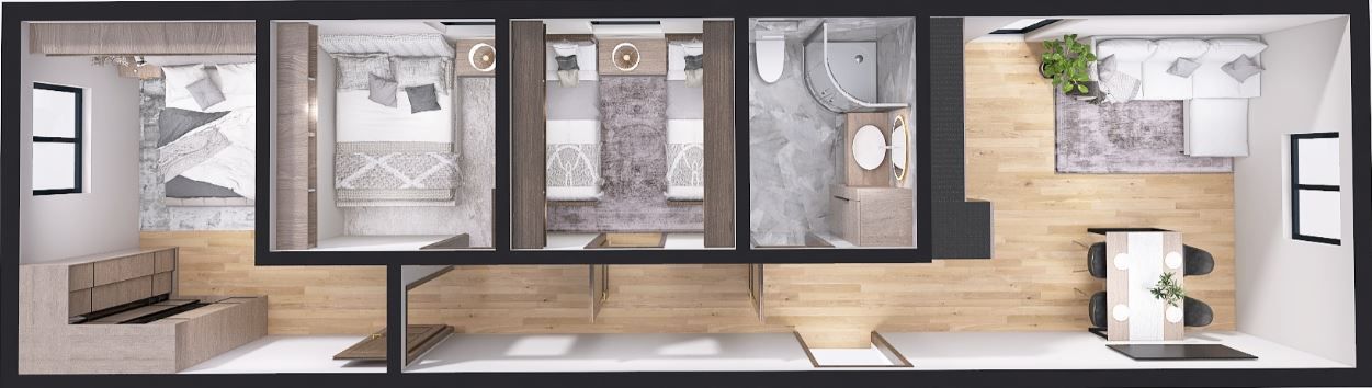 Dom modułowy POSEJDON 4m x 14m Wariant E - Wizualizacja