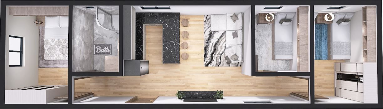 Dom modułowy POSEJDON 4m x 14m Wariant F - Wizualizacja