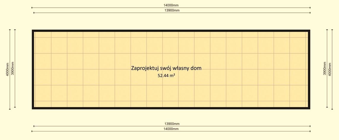 Dom modułowy POSEJDON 4m x 14m Wariant podstawowy - Plan pusty z wymiarami