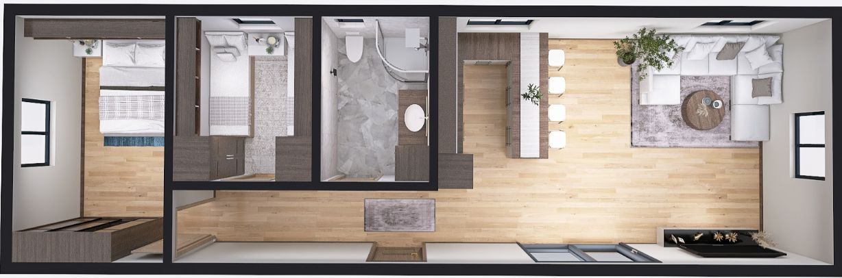 Dom Modułowy ZEUS 4.5m x 14m Wariant A - Wizualizacja