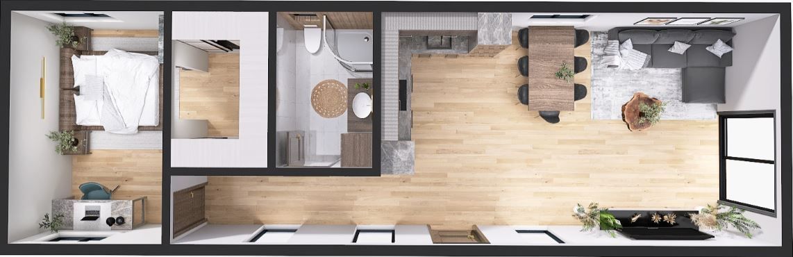 Dom Modułowy ZEUS 4.5m x 14m Wariant B - Wizualizacja