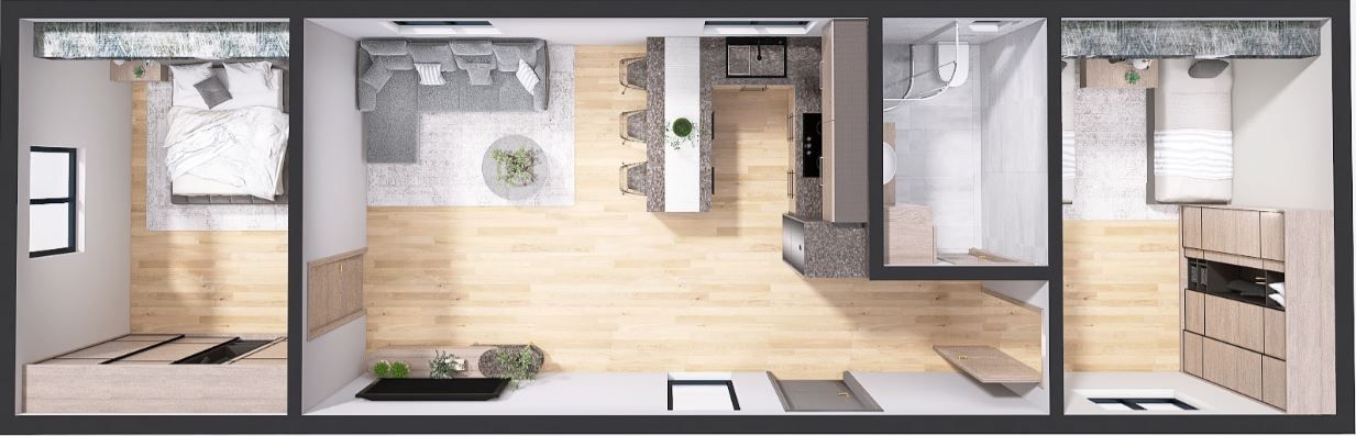 Dom Modułowy ZEUS 4.5m x 14m Wariant C - Wizualizacja