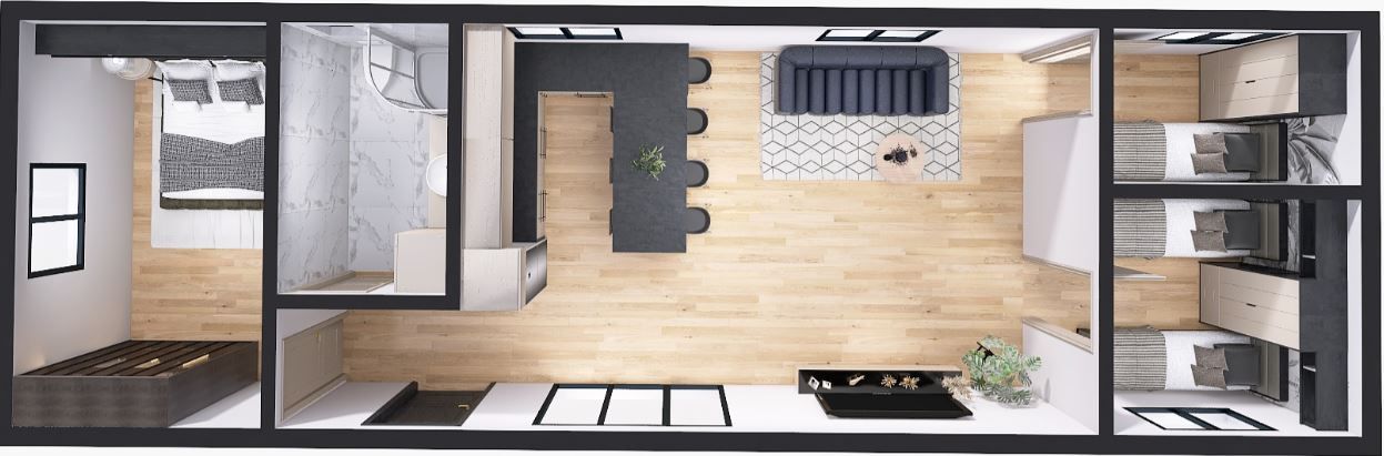 Dom Modułowy ZEUS 4.5m x 14m Wariant D - Wizualizacja