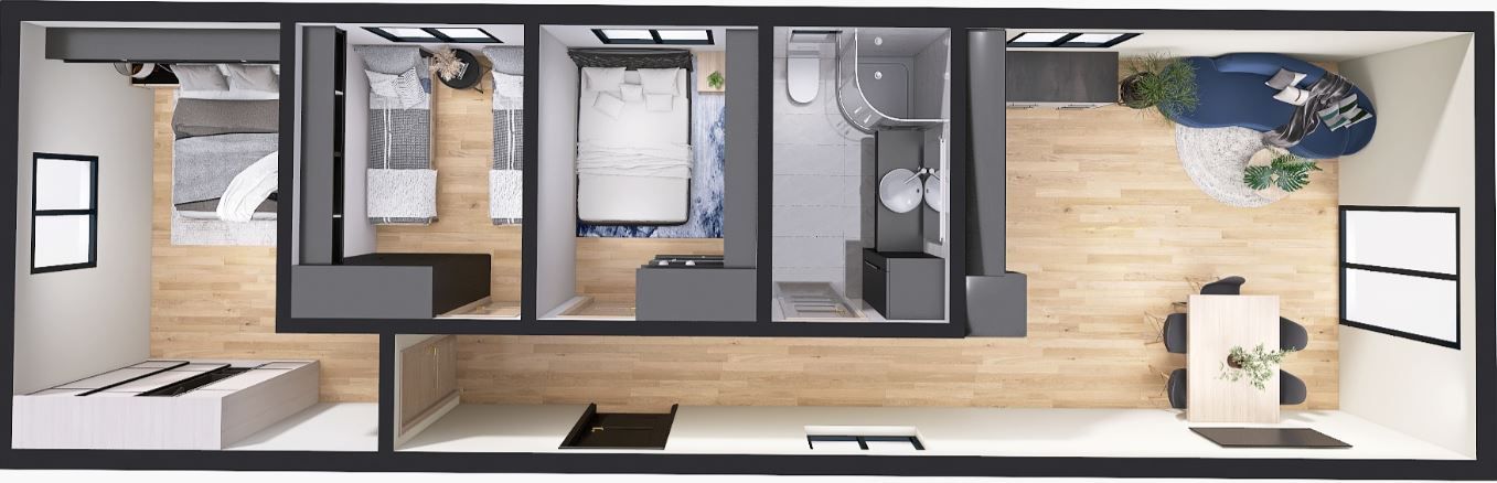 Dom Modułowy ZEUS 4.5m x 14m Wariant E - Wizualizacja