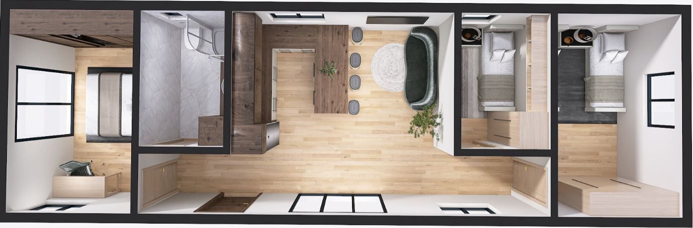 Dom Modułowy ZEUS 4.5m x 14m Wariant F - Wizualizacja