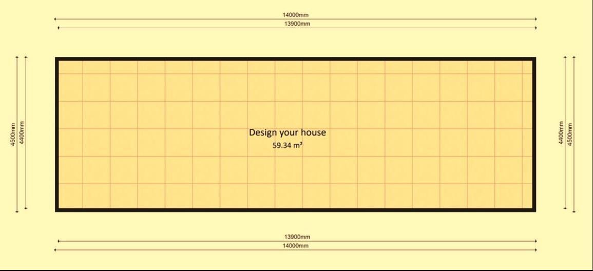 Dom Modułowy ZEUS 4.5m x 14m Wariant S - Plan z wymiarami