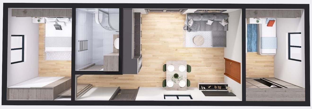 Domek modułowy 4m x 12m Wariant C - Wizualizacja