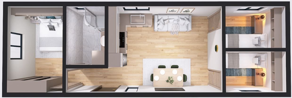 Domek modułowy 4m x 12m Wariant D - Wizualizacja